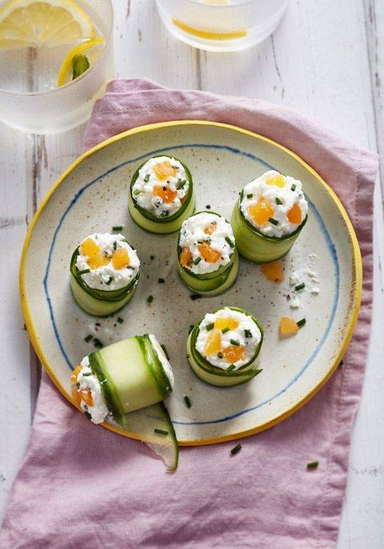 Maki concombre, fromage frais aux abricots