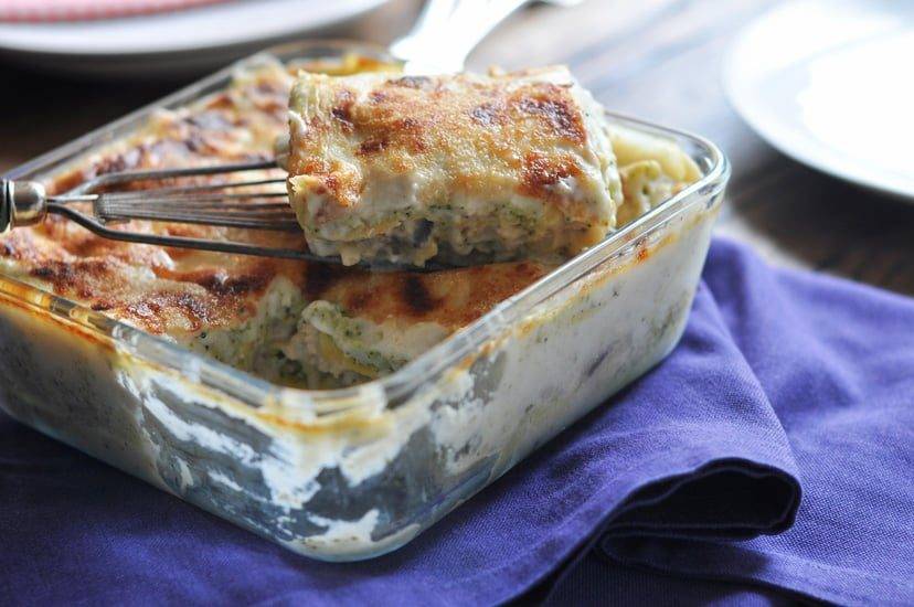 Lasagnes aux champignons, poulet et brocoli